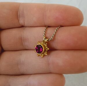 Dainty Ruby Pendant In 22k Gold Vintage Small Gemstone July Birthstone Valentine